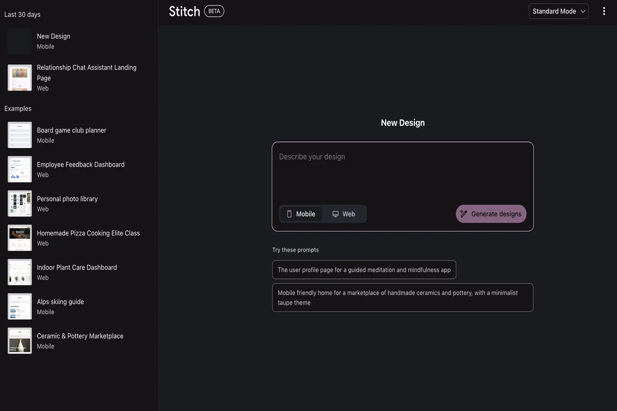 Google Stitch screenshot