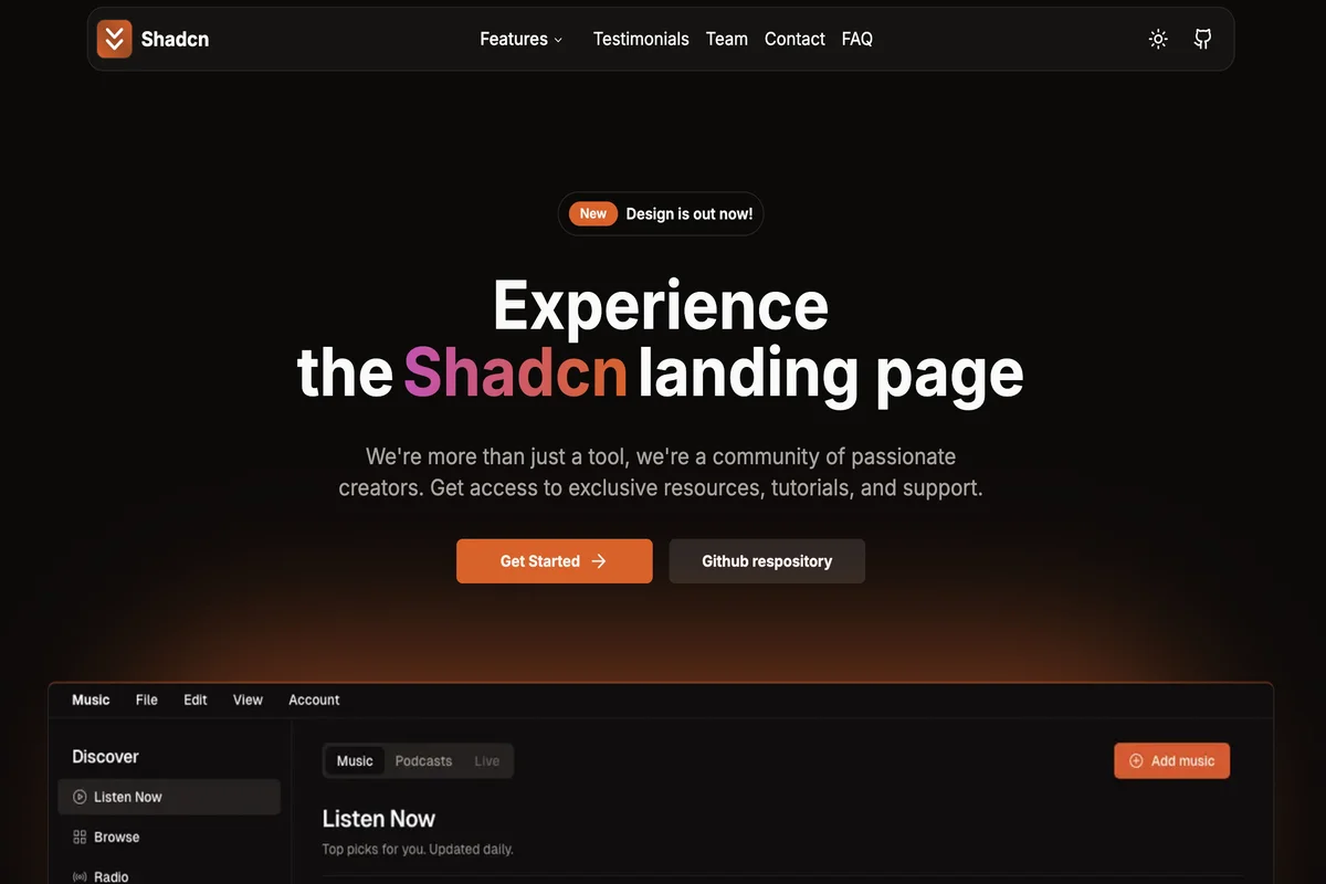 ShadCN Landing Page (nobruf) screenshot