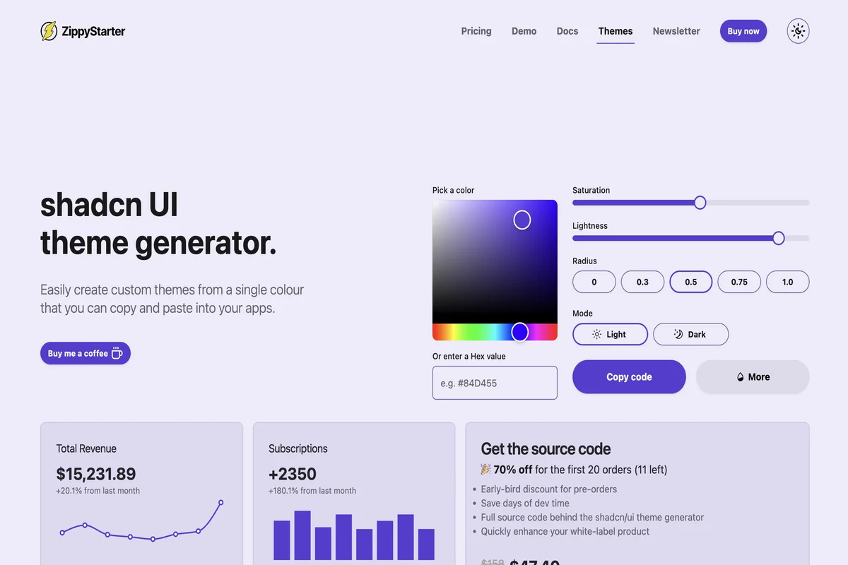 ShadCN UI Theme Generator screenshot